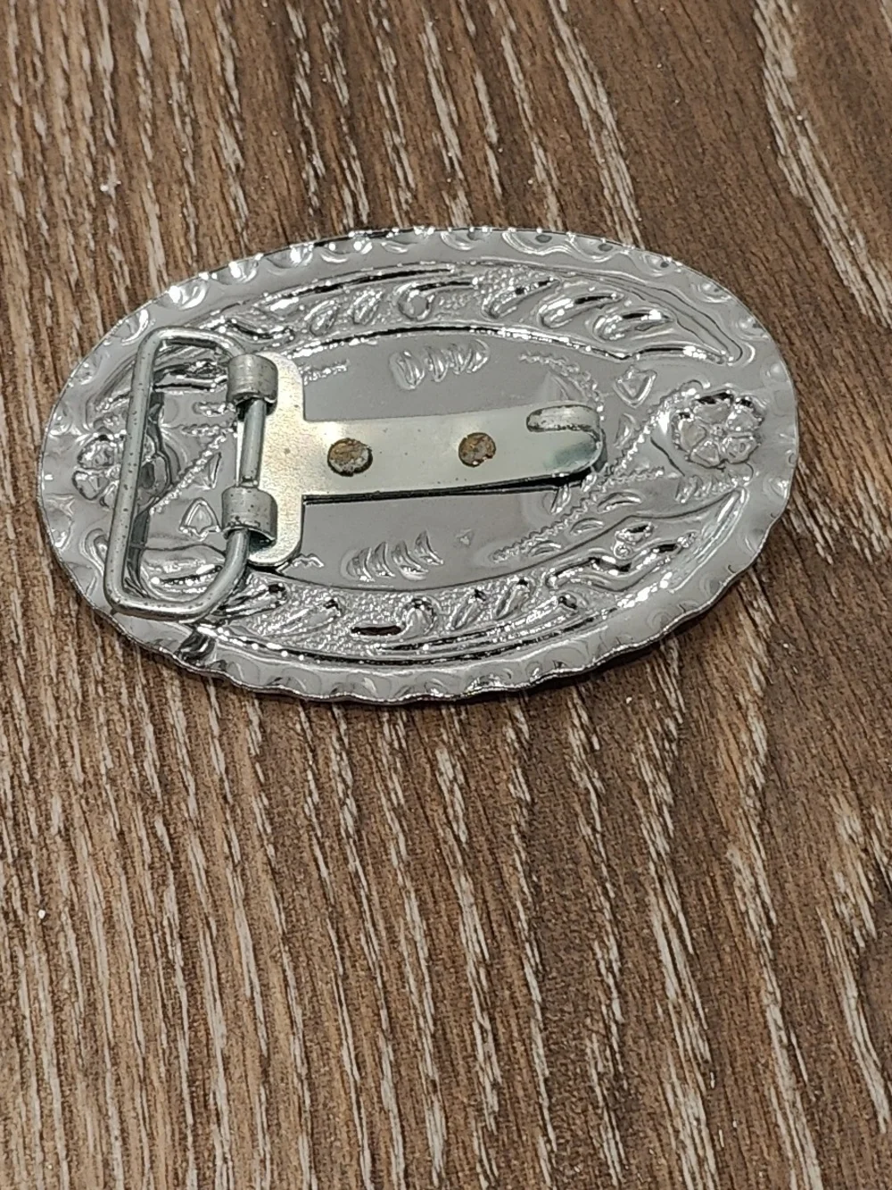 Silver Oval Concho with Wagon Accent Belt Buckle